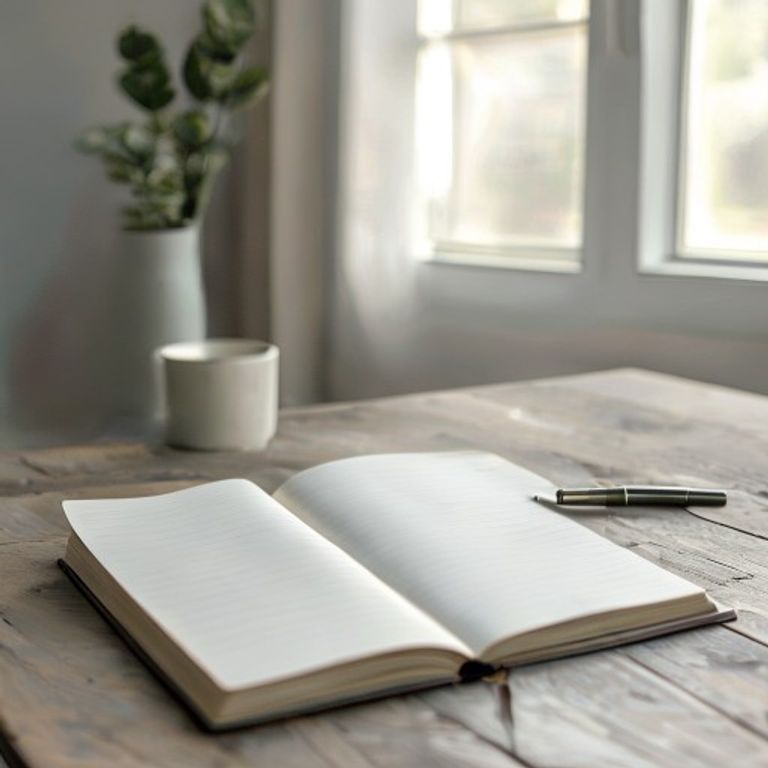 Minimalist workspace with a notebook and pen on a light wooden table